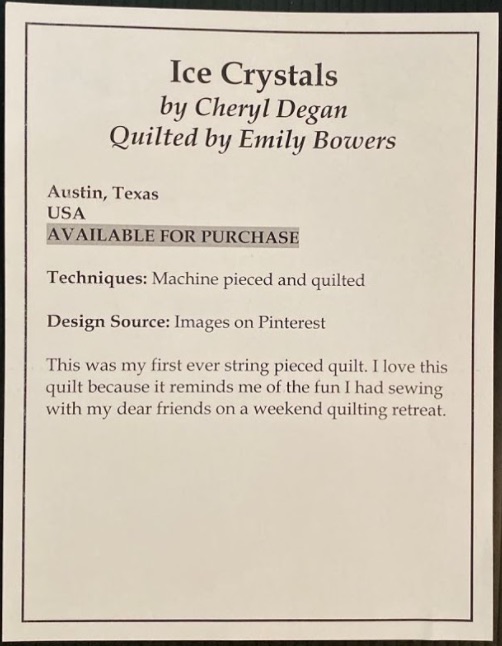 "Ice Crystals" by Cheryl Degan, Quilted by Emily Bowers - Sign